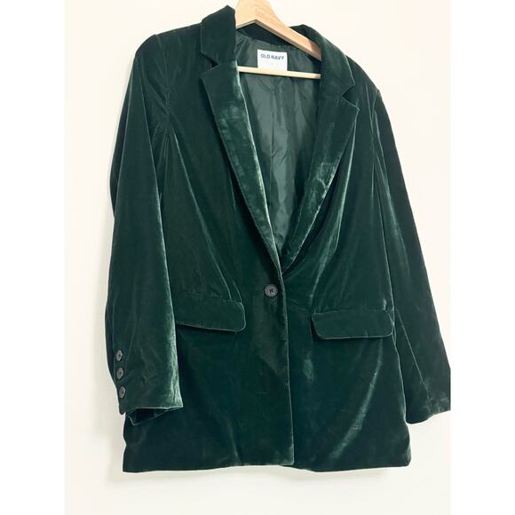 Emerald Green Velvet Long Blazer Size Large Holiday Christmas Party Old Navy - Picture 2 of 15